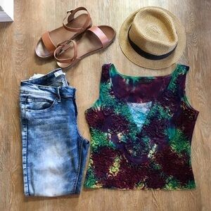 Soundgirl acid washed denim skinny jeans with knee rip & bottom fray